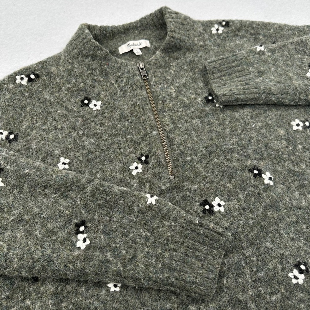Madewell Womens Small S Gray Daisy Wool Alpaca Blend Quarter Zip Sweater